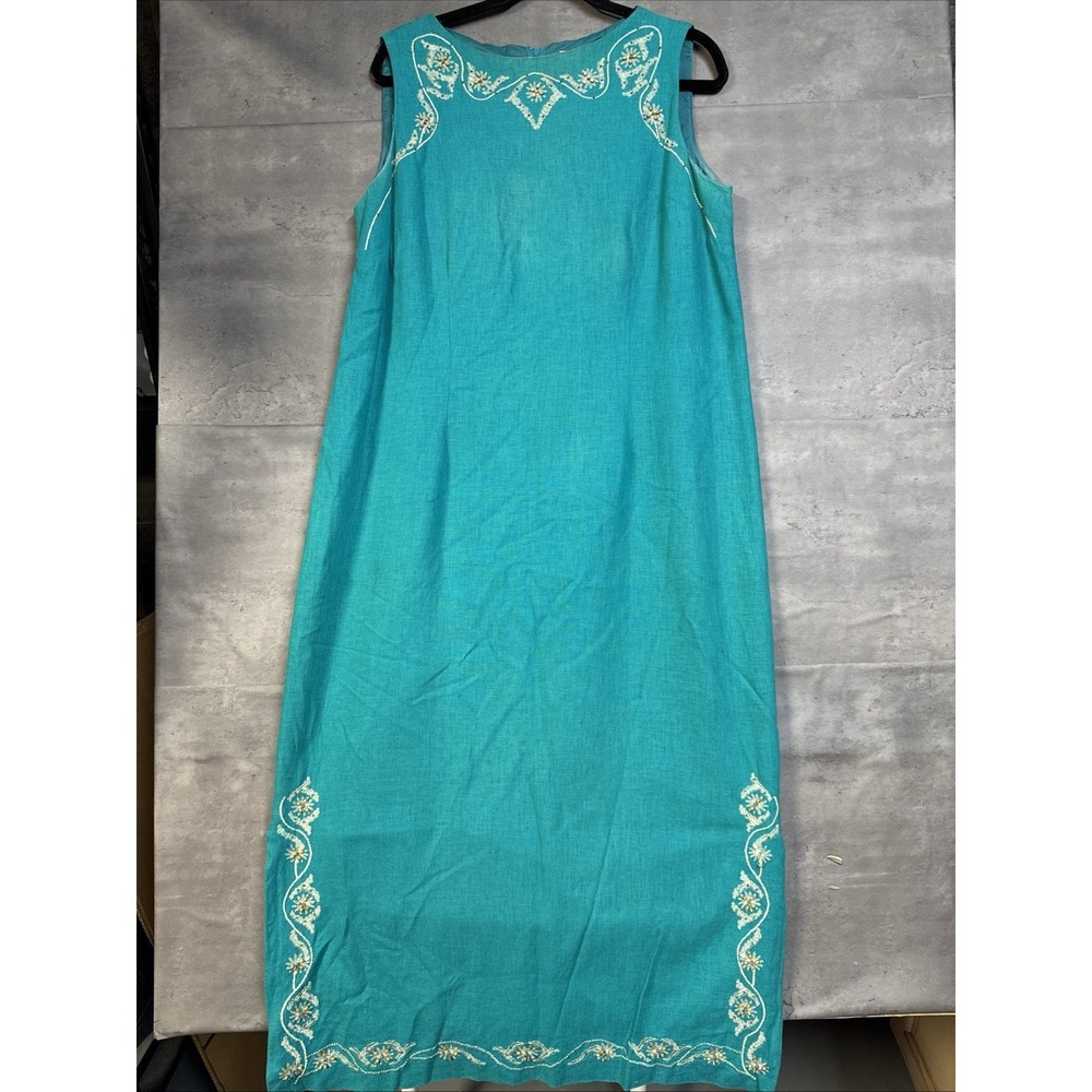 Sag Harbor sleeveless shift dress Linen Blend Embroidered & Bead Accents Sz 16